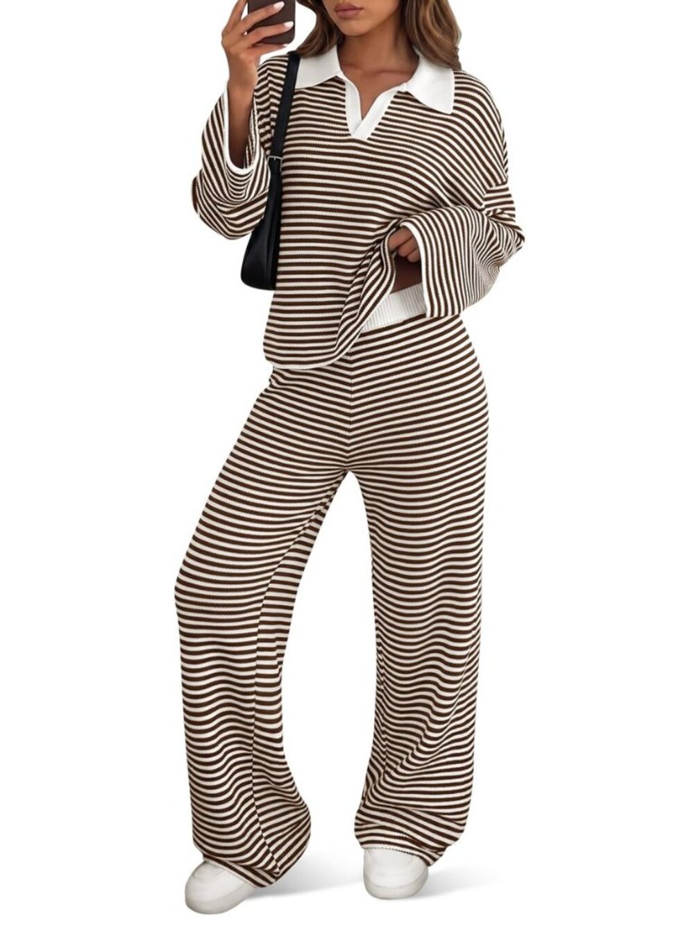 Womens Striped Sweater Sets 2 Piece Casual Knit Lounge Outfits